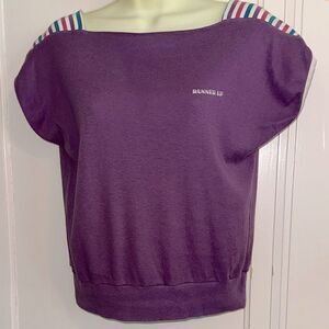 Vtg 70s/80s Purple Runner Up By Argo with Multi Color Striped Shoulders Knit Top
